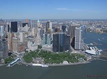 Park Battery i Dolny Manhattan z helikoptera, Nowy Jork, USA
